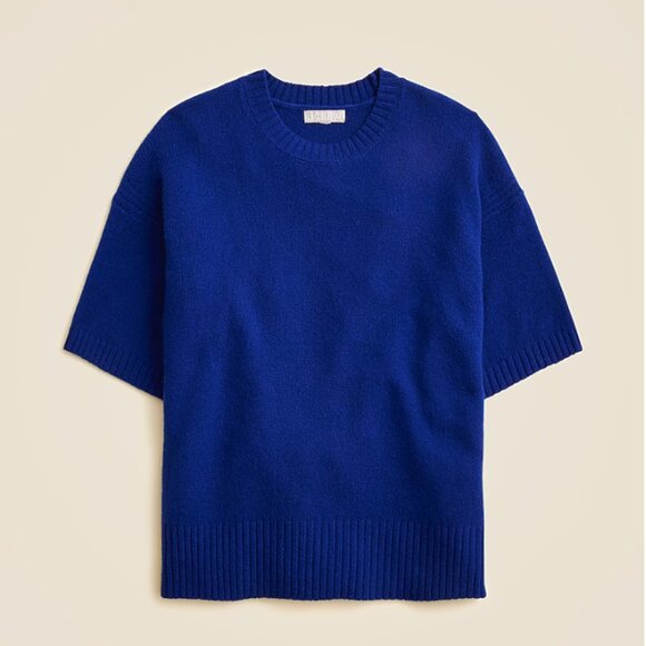 J. Crew Oversized Vintage Wool Sweater-Tee 100% Lambswool Royal Blue Preppy Sz S - Picture 1 of 6